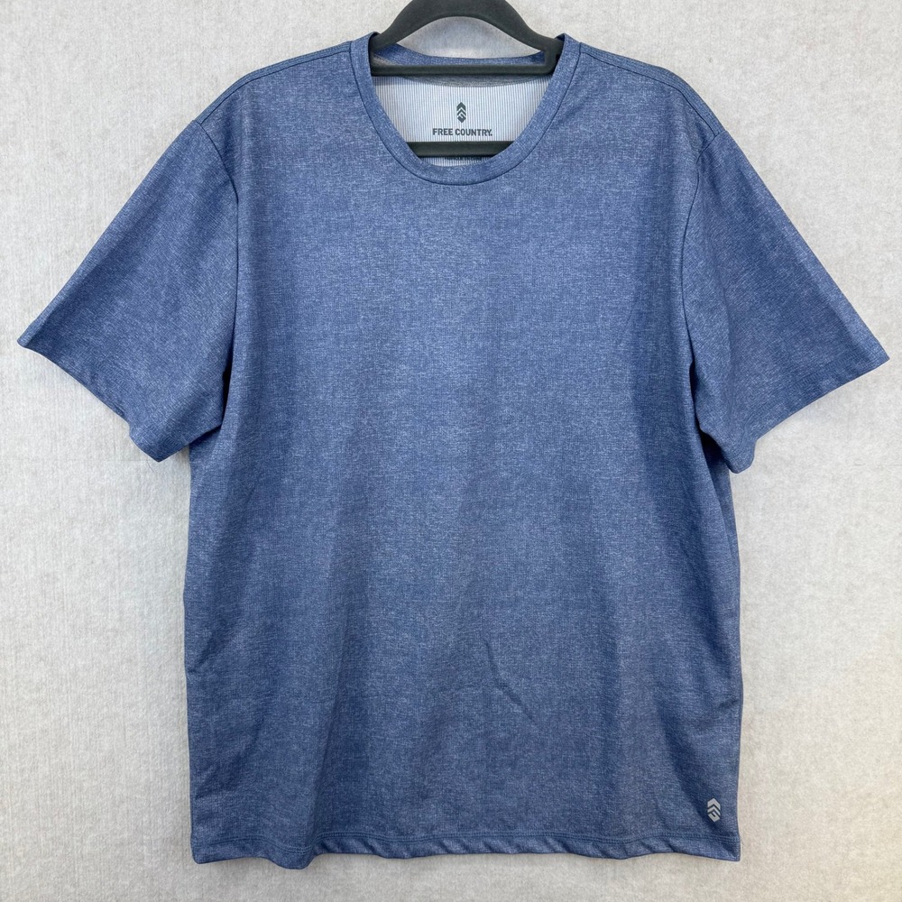 Free Country Mens Medium Blue Heathered Micro Tech Short Sleeve T Shirt